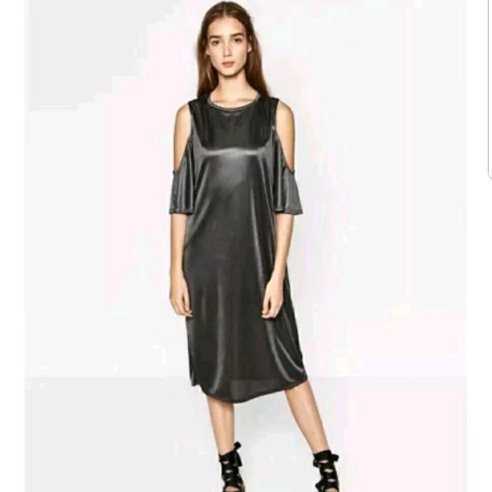 Zara dark gray midi Dress cold shoulder